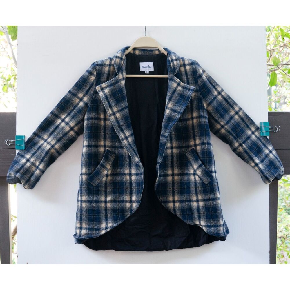 Steven Alan Women's Blazer Plaid Blue Tone Woolrich Wool Size‎ 4 Designer Luxe